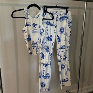 Elegant Blue and White Women's Jumpsuit